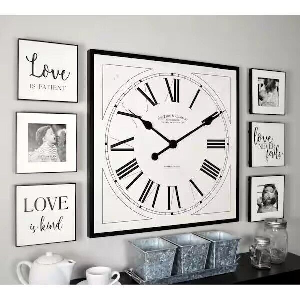 LARGE 20" CLOCK 7PC WALL GALLERY SET DECOR 3 LOVE PLAQUES, 3 PICTURE FRAMES NIB