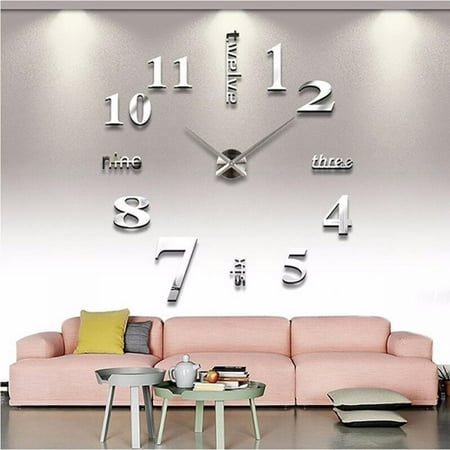 Large 3D DIY Wall Clock, Giant Numerals Clock Frameless Mirror Big Wall Clock Home Decoration for Living Room Bedroom