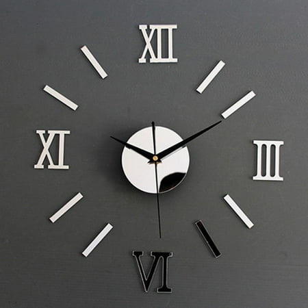 Large 3D DIY Wall Clock, Giant Roman Numerals Clock Frameless Mirror Big Wall Decoration Clock Home/Living Room/School