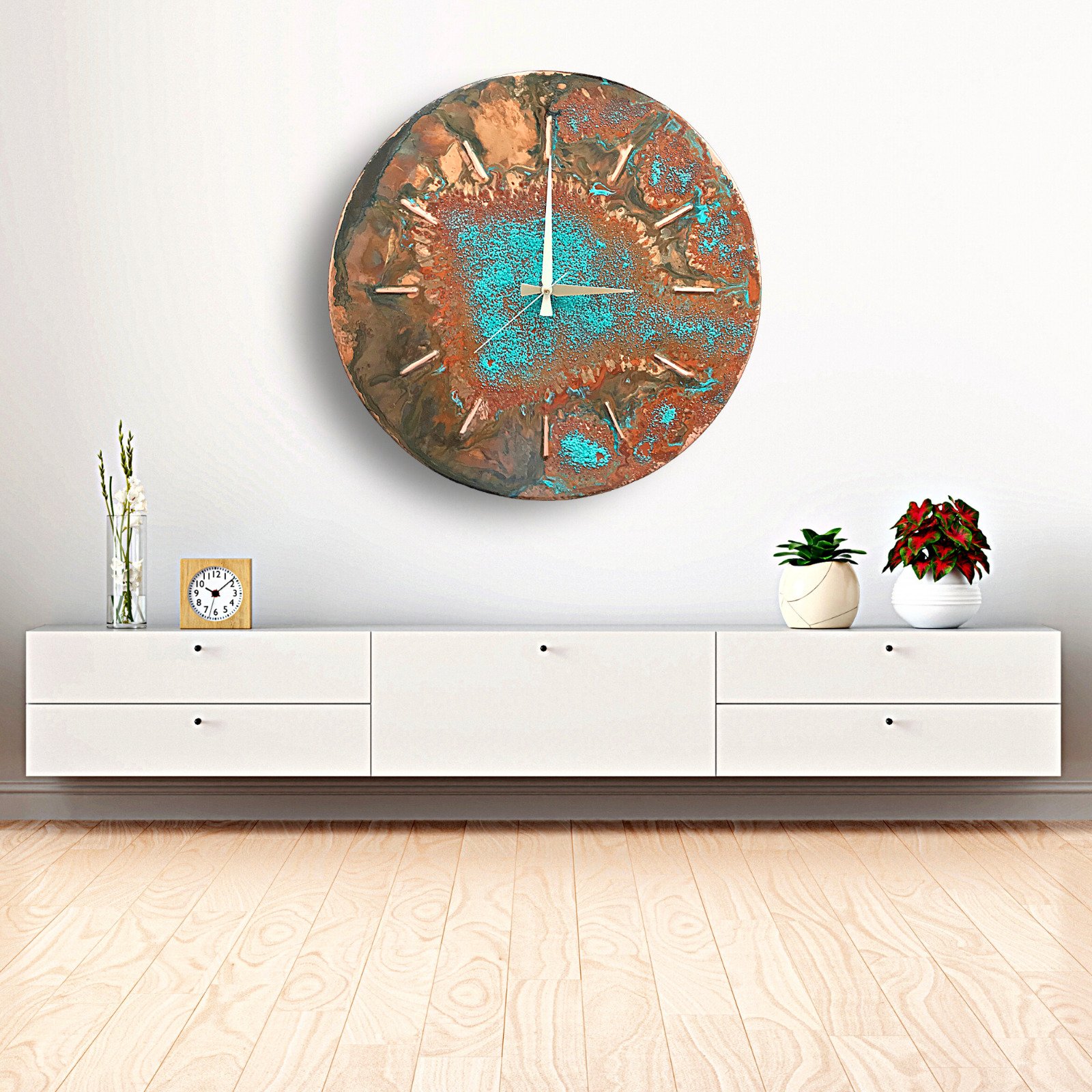 Large Art Deco Mid Century Modern Farmhouse Copper Copper Wall Clock Wall Decor