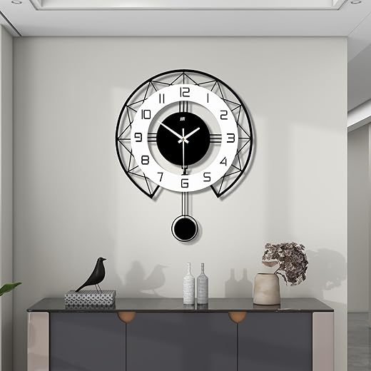 Large Decorative Wall Clock for Living Room Decor 20 Inch Big Modern Silent Pendulum Wall Clock for Home Office Kitchen Bedroom Black Wall Clock Non Ticking Battery Operated Quartz for Indoor