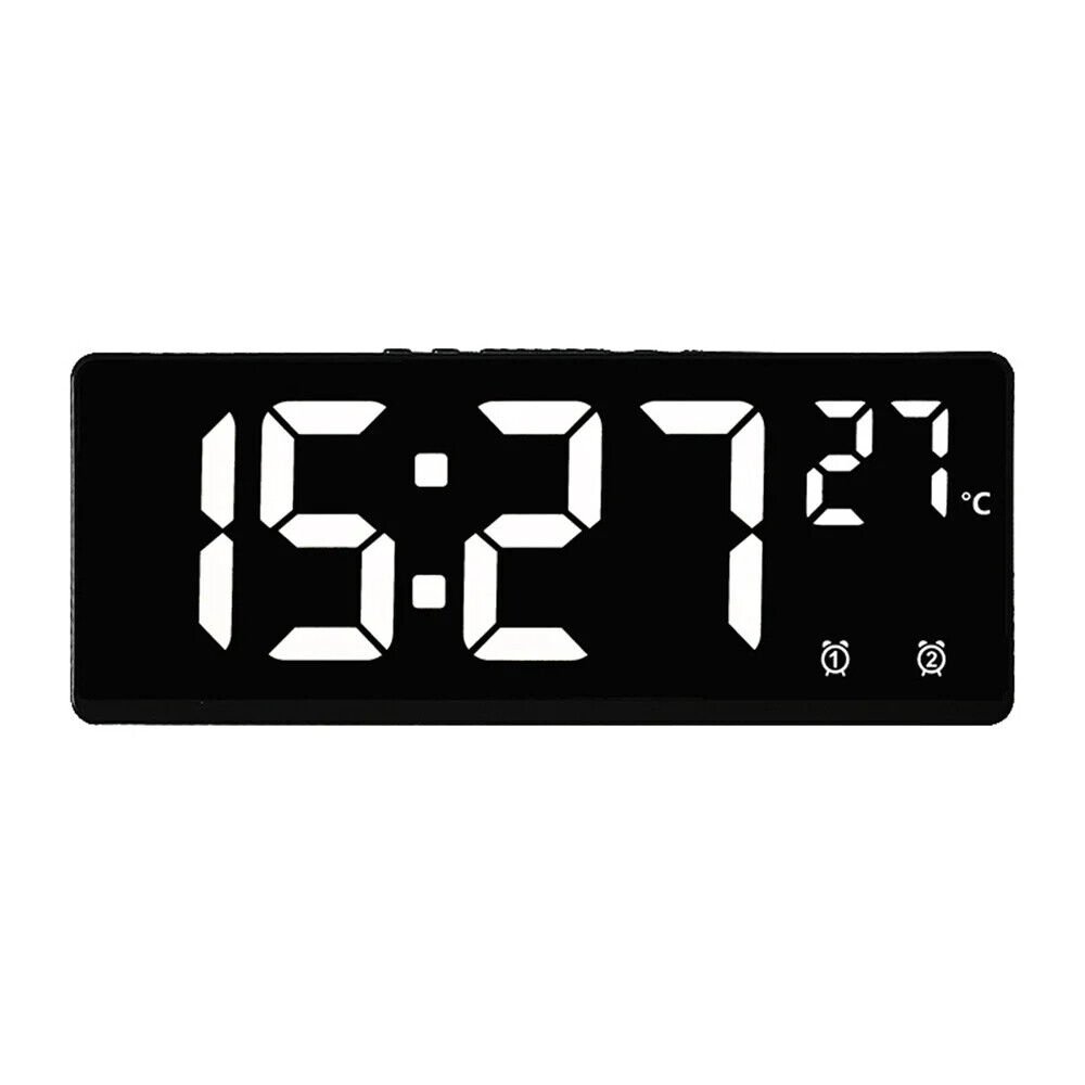 Large Digital Alarm Clock LED Temperature Voice Control Dual Alarm Snooze 12/24H