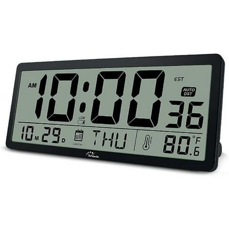 Large Digital Wall Clock 14 Inch Oversized Battery Operated Desk Clock with Temperature, Date and Second Large BF Display