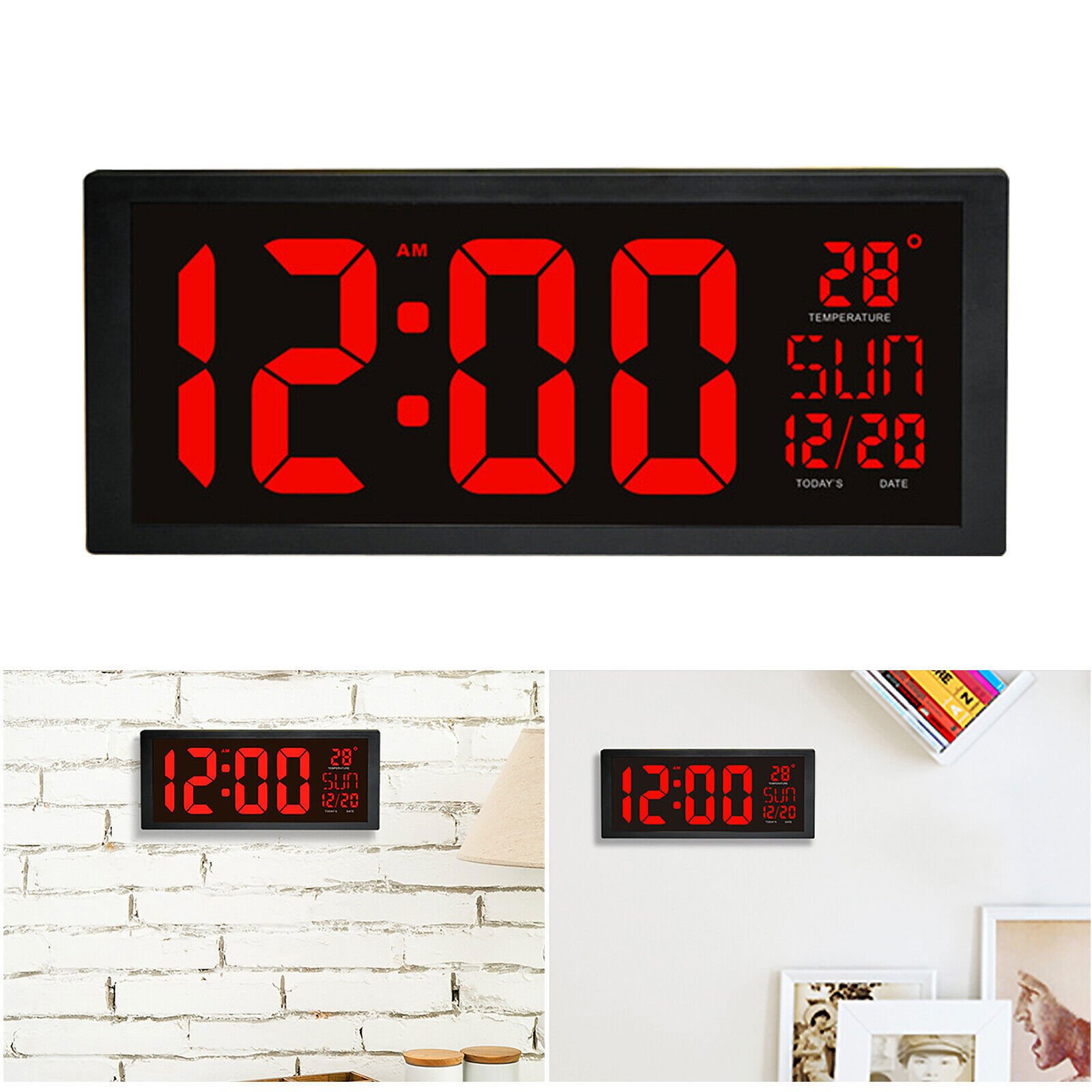 Large Digital Wall Clock LED Display Desk Time Temperature Calendar Date Week US