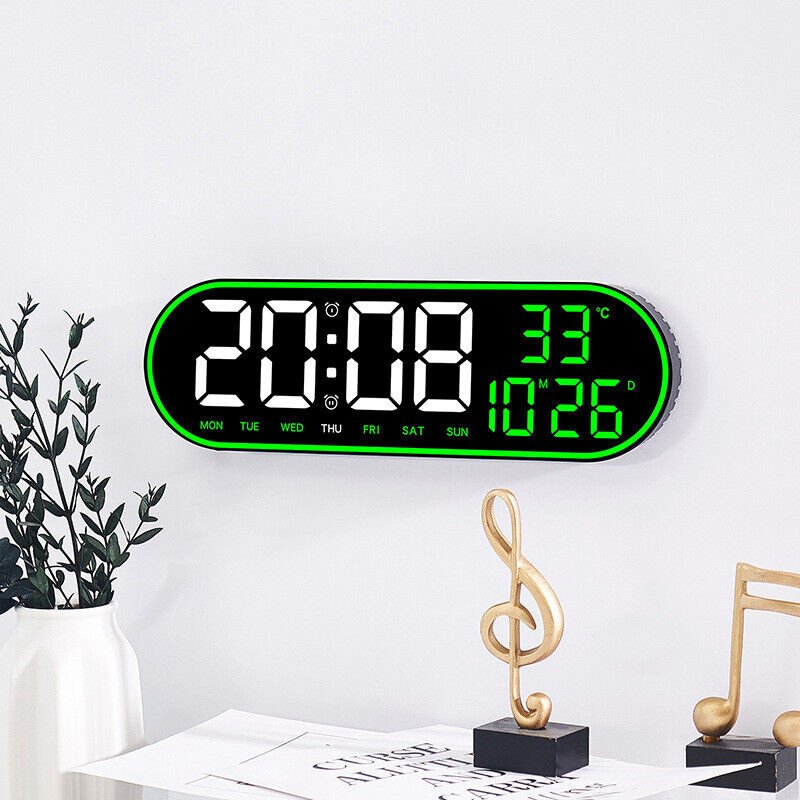 Large Digital Wall Clock Temperature Date Clock Ambient Light + Remote Control