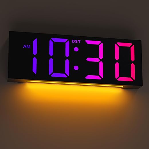 Large Digital Wall Clock with Remote Control, 12'' Wall Digital Clock with 8 RGB Colors, LED Screen Display, DST, Night Light, Big Wall Clock for Bedroom, Living Room, Garage, Gift for Elderly