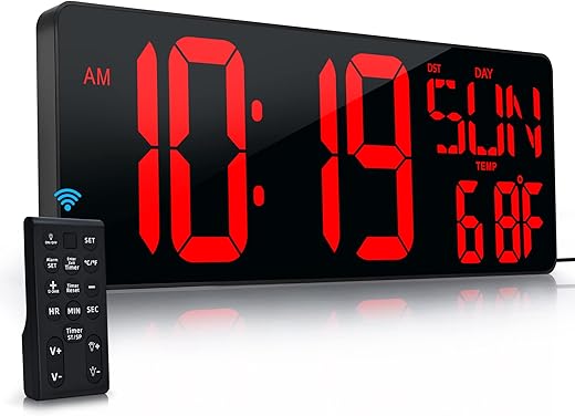 Large Digital Wall Clock with Remote Control 17.2