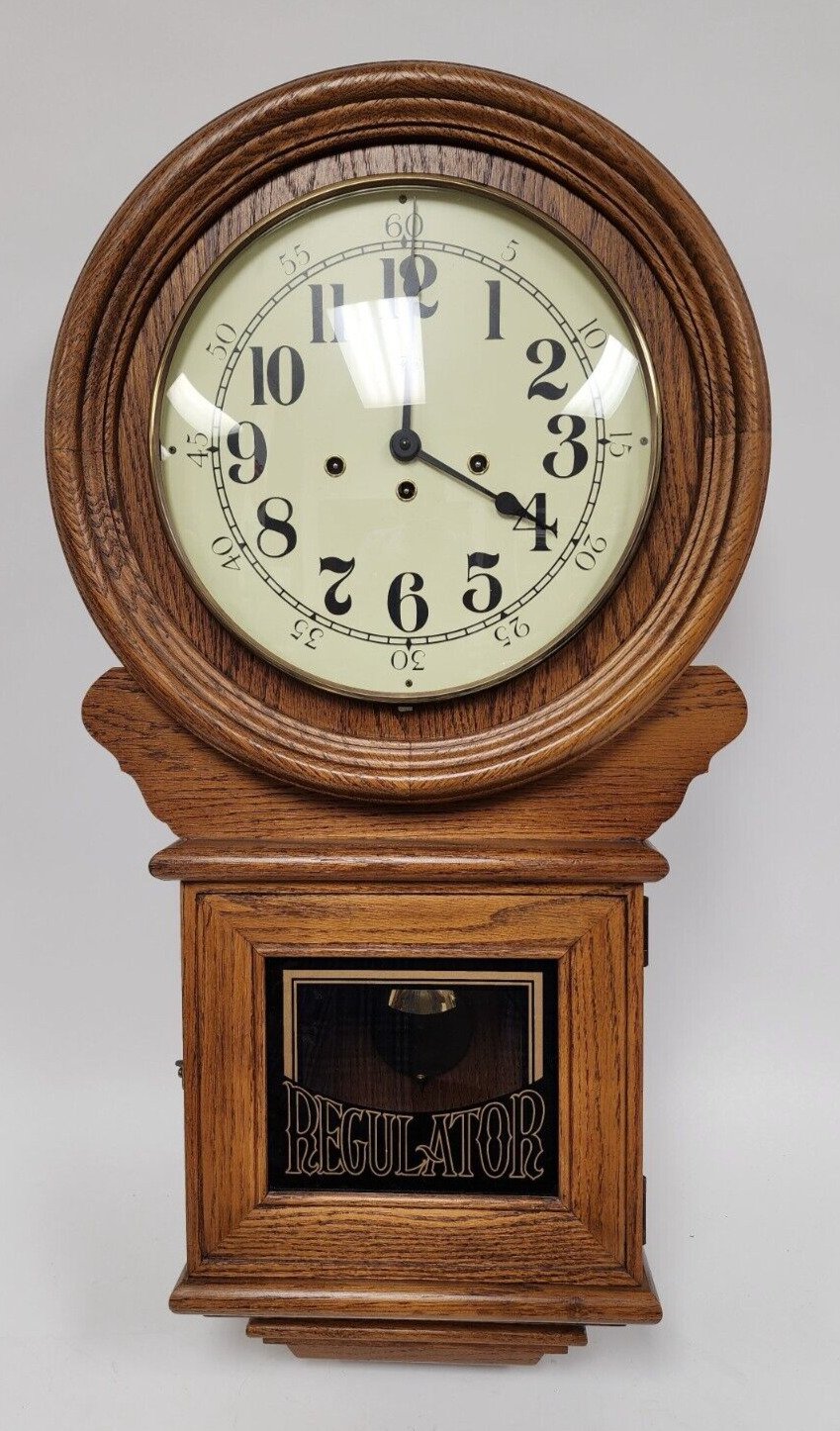 Large Howard Miller Regulator Wall Clock Westminster Chimes Franz Hermle Movemt.