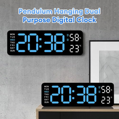 Large Jumbo Digital LED Wall Clock Desk Alarm Temperature Humidity Date Week