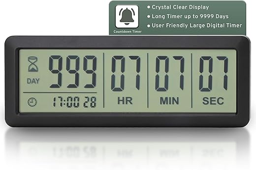 Large LCD Digital Countdown Clock and Timer - Up to 999 Days - Countdown Timer, Retirement Clock, Count Down Clock for Retirement, Large Digital Timer for Events, Big Display Timer(Black)