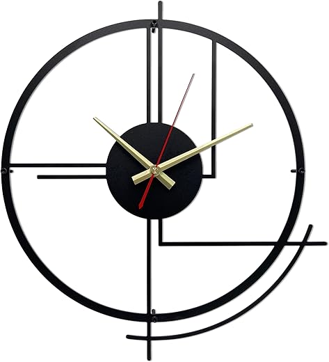 Large Metal Wall Clocks for Living Room Decor, 14 inch Modern Decorative Clock, 3D Minimalist Silent Black Clock Decor for Kitchen, Office, Bedroom Livingroom