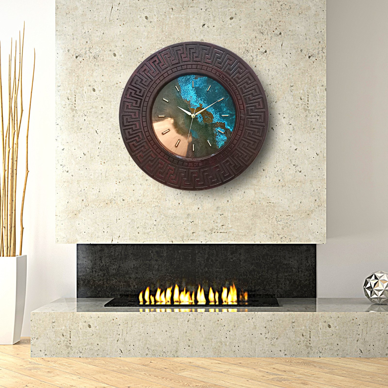 Large Mid Century Modern Copper & Wood Original Large Wall Clock Wall Decor