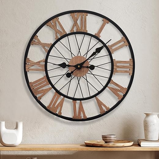 Large Modern Wall Clock for Living Room Decor 20 inch Battery Operated Metal Vintage Non-Ticking Silent Roman Numeral Wall Clocks for Bedroom/Kitchen Decorations