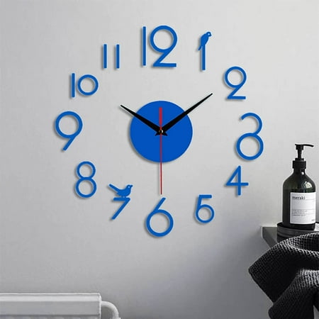 Large Outdoor Clocks, Outdoor Clock, Blue Outdoor Clock Frameless 3D Wall Clock Large Silent Mirror for Living Room Modern Wall Clock Number for Bedroom Home Office Decor Easy To Assemble