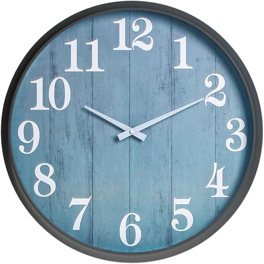 Large Outdoor Indoor Clock, 18 Inch Waterproof Oversized Wall Clock, Silent Movement for Garden Patio Pool Room Office Decorative，Blue Panel Style，Unique Housewarming Gifts