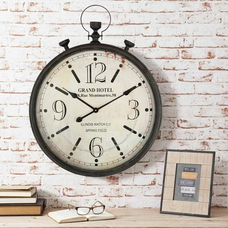 Large Pocket Watch Wall Clock, Vinatge Wall Clock with Black Metal Frame for ...