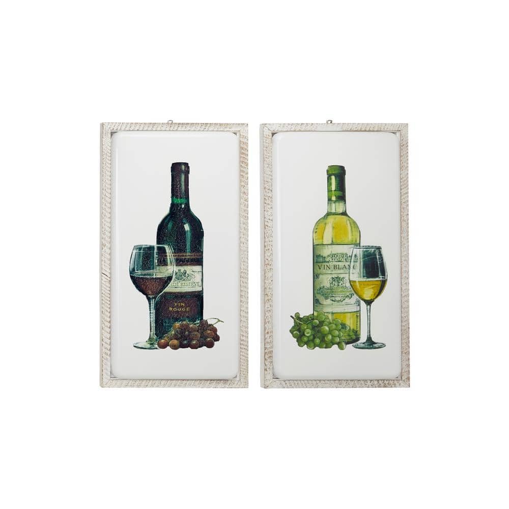 Large Red Wine and White Wine Metal Wall Art in White Wood...