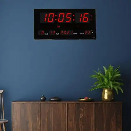 Large Screen Digital Wall Clock W/ Temperature Large Number Display Calendar LED 12/ Clocks for office and home and desk Bedroom Study Room model F - USB