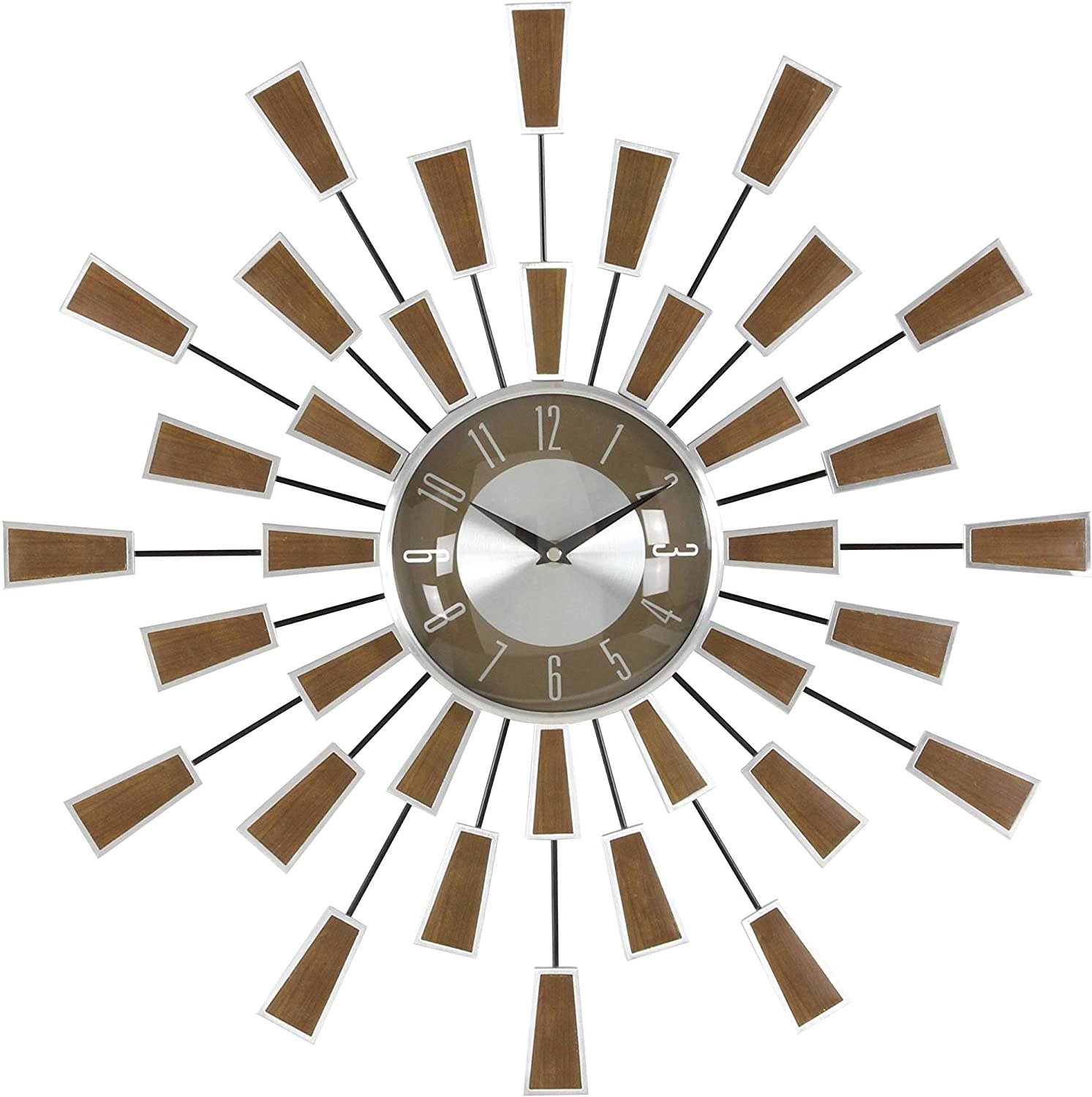 Large Starburst Wall Clock Metal Analog Mid Century Modern Vintage Style NEW