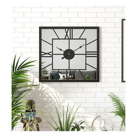 Large Vintage Luxury Wall Clock Metal With Mirror Wall Clock Modern Design Silent Square Clocks Wall Home Decor ,Easy to Read Numerals