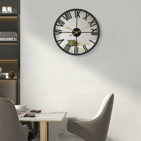 Large Vintage Mirrored Wall Clock Black Roman Number Wall Decoration 58cm