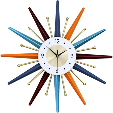 Large Wall Clock 22 Inch Modern Wall Clock Starburst Mid-Century Modern Decor Non-Ticking Battery Operated Colorful Clock Home Decorations for Living Room Bedroom Kitchen Office