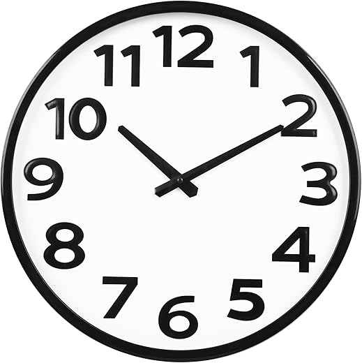 Large Wall Clock Battery Operated Silent Non-Ticking Easy to Read Quartz Analog Clock for Living Room Kitchen Home Office Classroom Decor,16 Inch Black