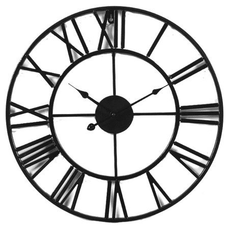 Large Wall Clock European Retro Clock with Roman Numerals, Metal Vintage Decorative Big Oversized Wall Clock for Home/Loft/Living Room/Kitchen,Black