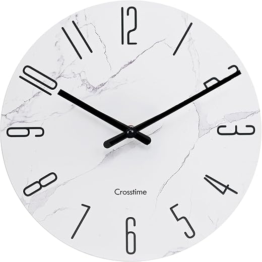 Large Wall Clock for Living Room Decor - House Warming Gifts - 16 Inch Modern Wall Clock for Kitchen Bedroom Bathroom Fireplace - Marble White Glass Clock