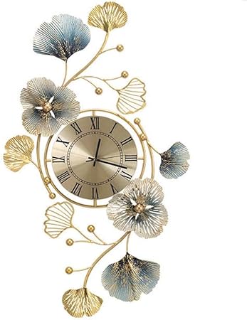 Large Wall Clock for Living Room Decor，37in Metal Wall Art Decorative for Living Room，Big Clocks for Wall Living Room Ginkgo Leaf Design Wall Clock Silent Non Ticking