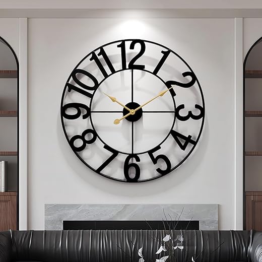 Large Wall Clock for Living Room,Decorative Round Modern Wall Clock,Digital Silent Black Clock Battery Operated for Bedroom/Kitchen/Entryway/Office/Farmhouse 24Inch