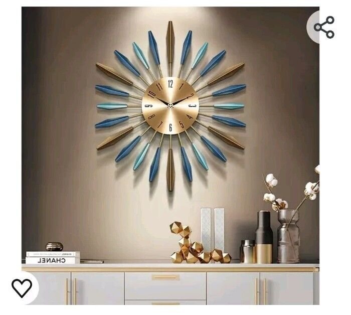 Large Wall Clock for Living Room Decor Mid Century Modern Silent Decorative 22in