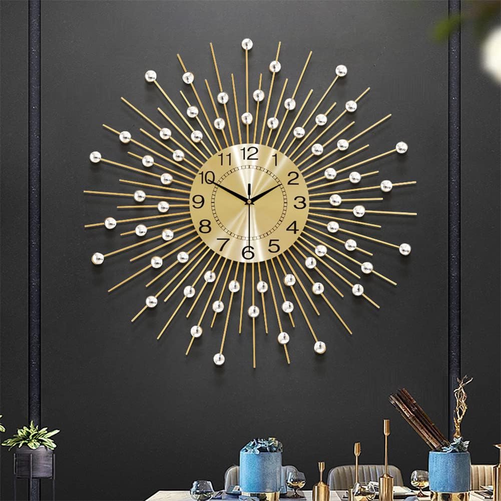 Large Wall Clock for Living Room Decor Modern Big Crystal Non-Ticking Quiet Wall Clocks Decorations for Kitchen Office, Silent Giant Clock Battery Operated Quartz Decorative Indoor Bedroom