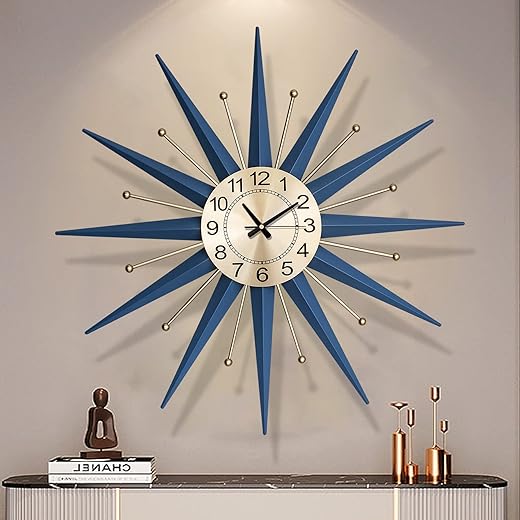 Large Wall Clock Metal Decorative, Mid Century Silent Non-Ticking Big Clocks, Modern Home Decorations for Living Room,Bedroom,Dining Room, Office, 22 Inch