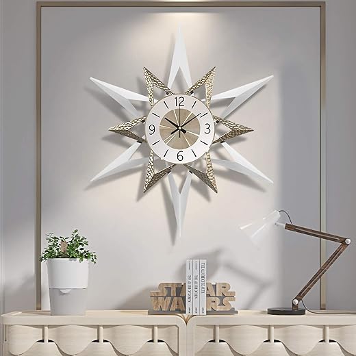 Large Wall Clock Metal Decorative, Starburst Wall Clock, Mid-Century Instruments Satellite Metal Crystal Wall Clock, Indoor Battery Operated Modern Quartz Decoration Clock for Home