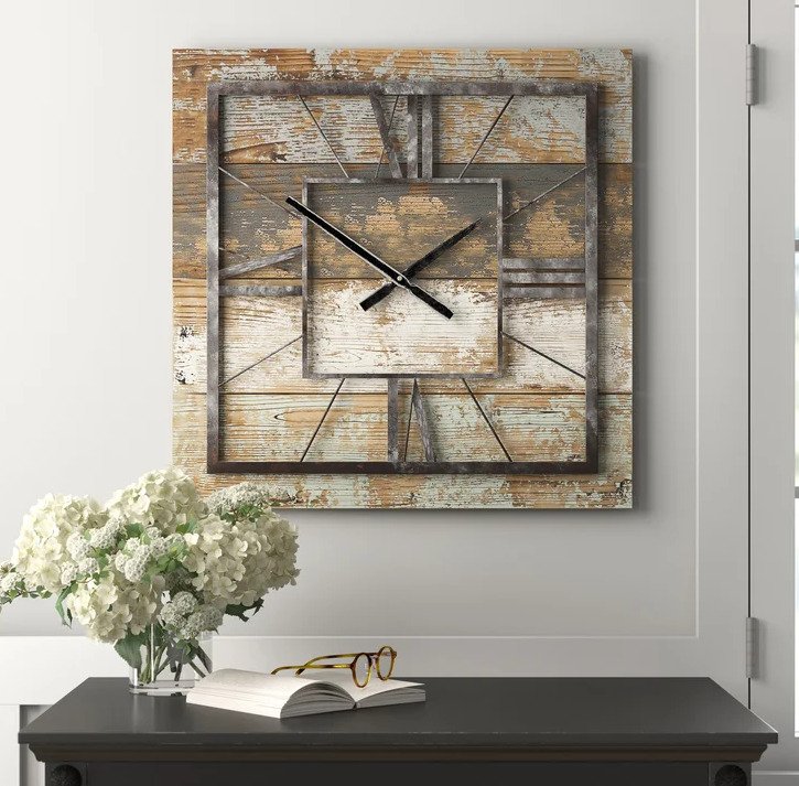 Large Wall Clock Rustic Modern Home Decor Metal Wood Distressed Farmhouse New
