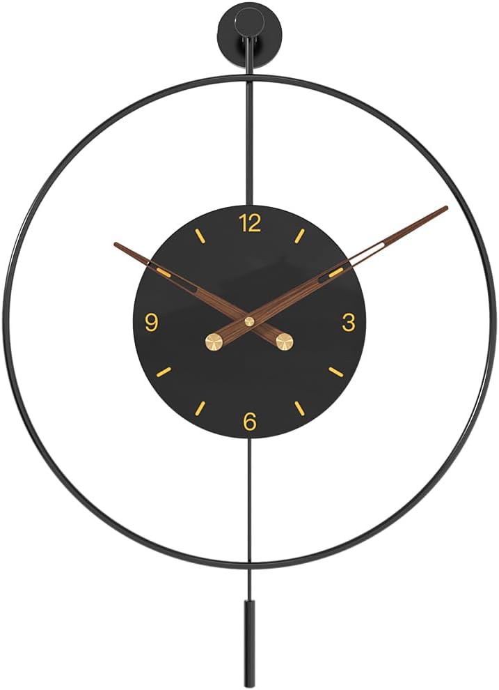 Large Wall Clock, Wall Clocks for Living Room Decor, Mid Century Modern Decor Non Ticking Battery Operated Minimalist Wall Clock with Pendulum for Living Room, Bedroom, Kitchen, Study, 24x31