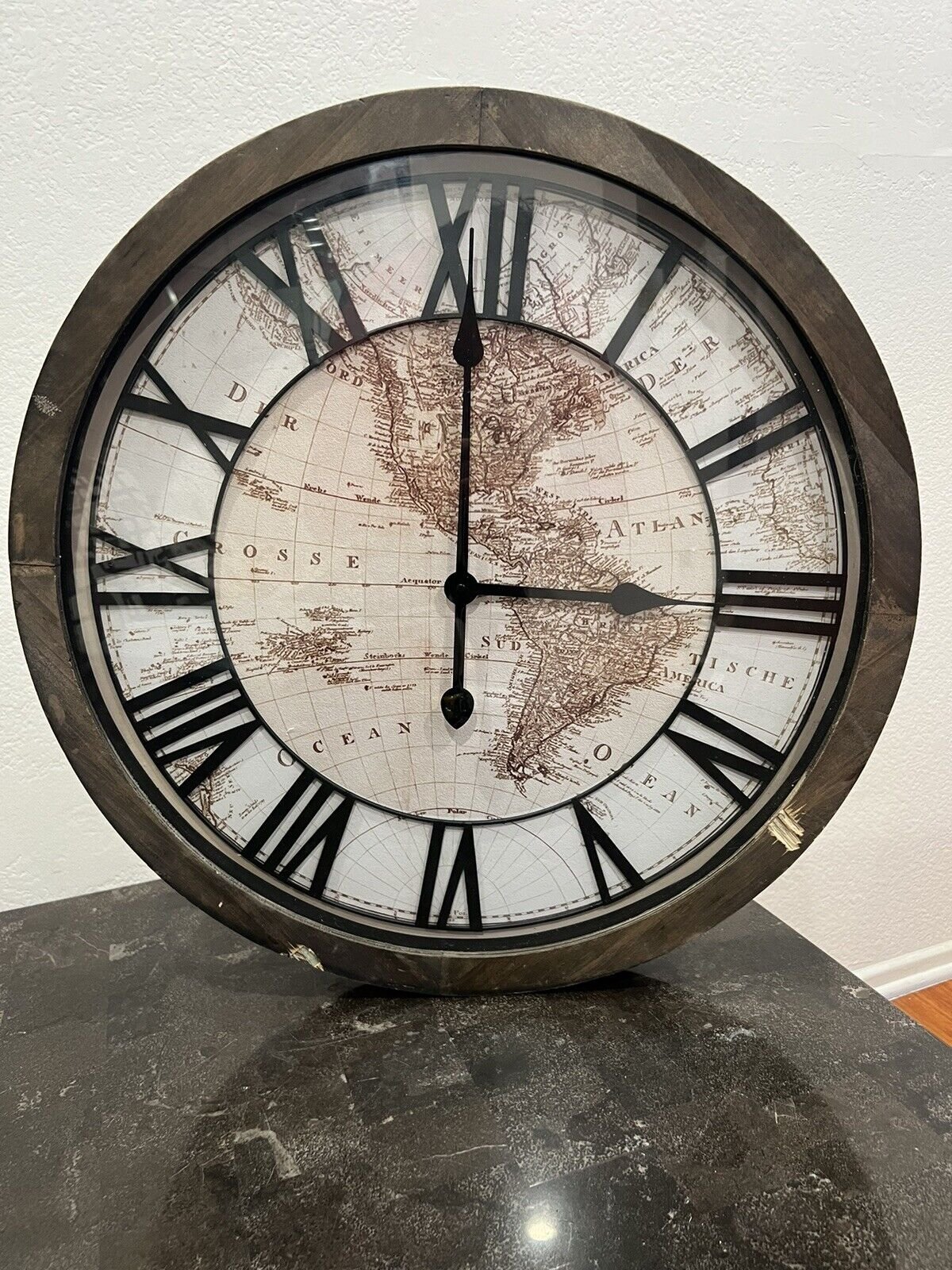 Large Wall Clock World Old Map On Screen
