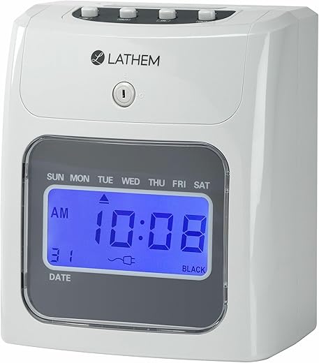 Lathem 400E-KIT Top-Feed Electronic Time Clock Bundle Kit Time Clock, Gray, 8.5