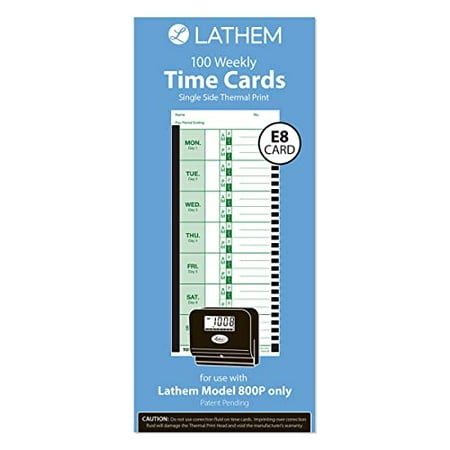 Lathem Weekly Thermal Print Time Cards, Single Sided 2100HD and 800P Time Clocks, 9, 100 Pack (E8-100)