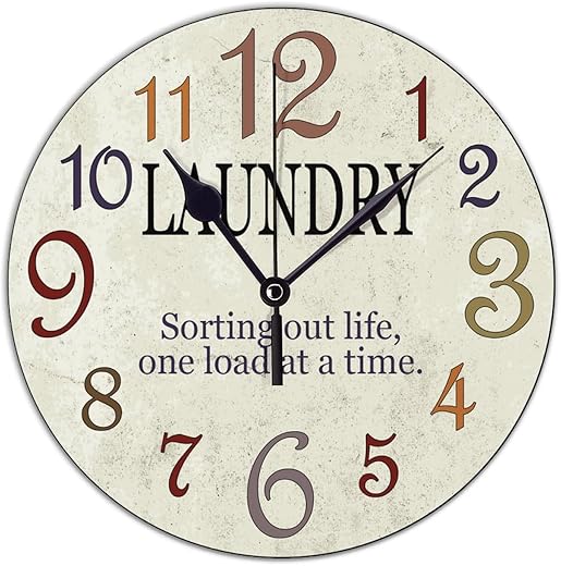 Laundry Clock Rustic Oversized Silent Wall Clock Non Ticking for Farmhouse, Bathroom, House, Laundry Room, Wall Clocks Battery Operated - 10 Laundry Clock Rustic Oversized Modern Clock