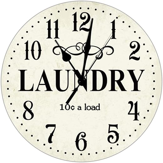 Laundry Room Clock Laundry Round Clock for Bedroom Decor Wall Clocks Battery Operated 10 inch Silent Wall Clock Non Ticking Modern Wall Clock for Housewarming Gift Easy to Read