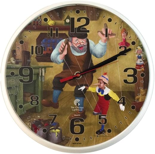 LB Treasures-Pinocchio Childrens Wall Clock, 12.75 inch, White