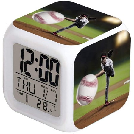 Led Alarm Clock Baseball Sport Design Creative Desk Table Clock Glowing Electronic [3186]