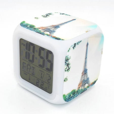 Led Alarm Clock France Paris Eiffel Tower Design Creative Desk Table Clock Glowing [1877]