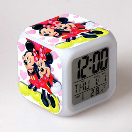 LED Alarm Clock Mickey Mouse Pattern Creative Desk Table Clock Glowing Electronic Colorful Digital Clock for Unisex Adults Girl Boy Kids Children Toy Birthday Present Gift