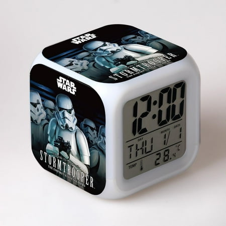 LED Alarm Clock Star Wars Pattern Creative Desk Table Clock Glowing Electronic Colorful Digital Clock for Unisex Adults Girl Boy Kids Children Toy Birthday Present Gift