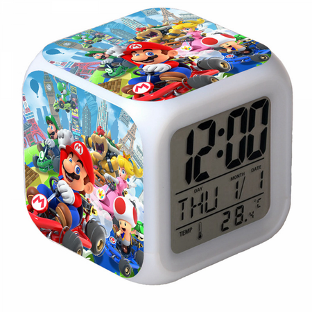 LED Alarm Clock Super Mario Pattern Creative Desk Table Clock Glowing Electronic Colorful Digital Clock for Unisex Adults Girl Boy Kids Children Toy Birthday Present Gift