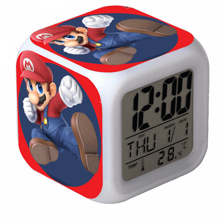 LED Alarm Clock Super Mario Pattern Creative Desk Table Clock Glowing Electronic Colorful Digital Clock for Unisex Adults Girl Boy Kids Children Toy Birthday Present Gift