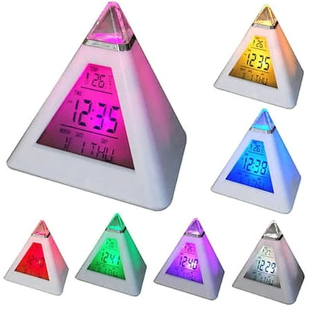 LED Digital Alarm Clock LED Digital Alarm Clock Quiet Pyramid Alarm Clock Battery Powered Night Light Desk Clock with Music & Snooze Mode 7 Color Changing Desktop Clock Decoration for Bedroom Office